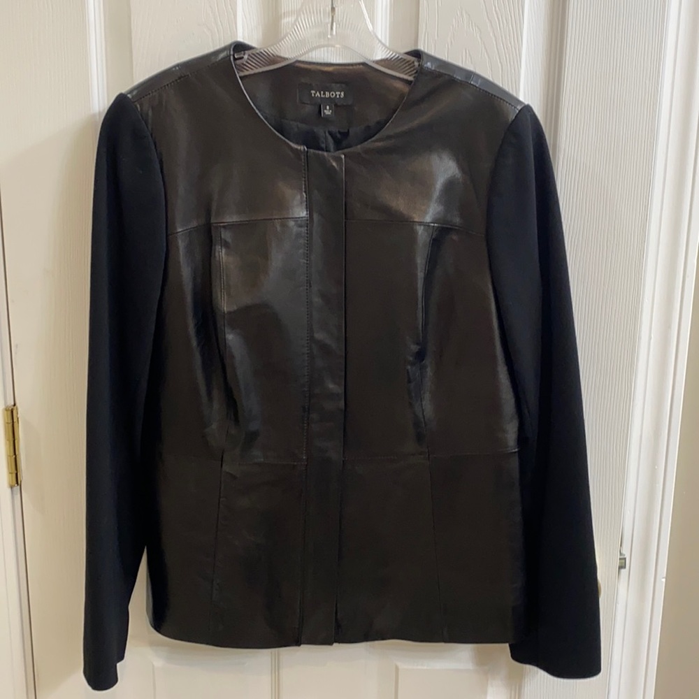 Talbots leather and ponte knit jacket